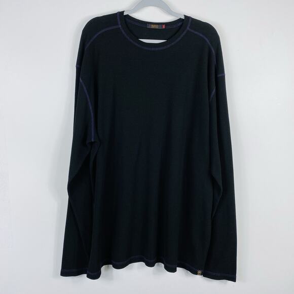 Agave Size XXL Waffle Knit Crew Neck Long Sleeve T-Shirt Black - Picture 1 of 4
